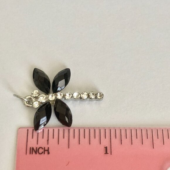 Vintage Dragonfly Necklace Insect Crystal Silver Plated Black Cord Stainless 18" - Picture 8 of 10